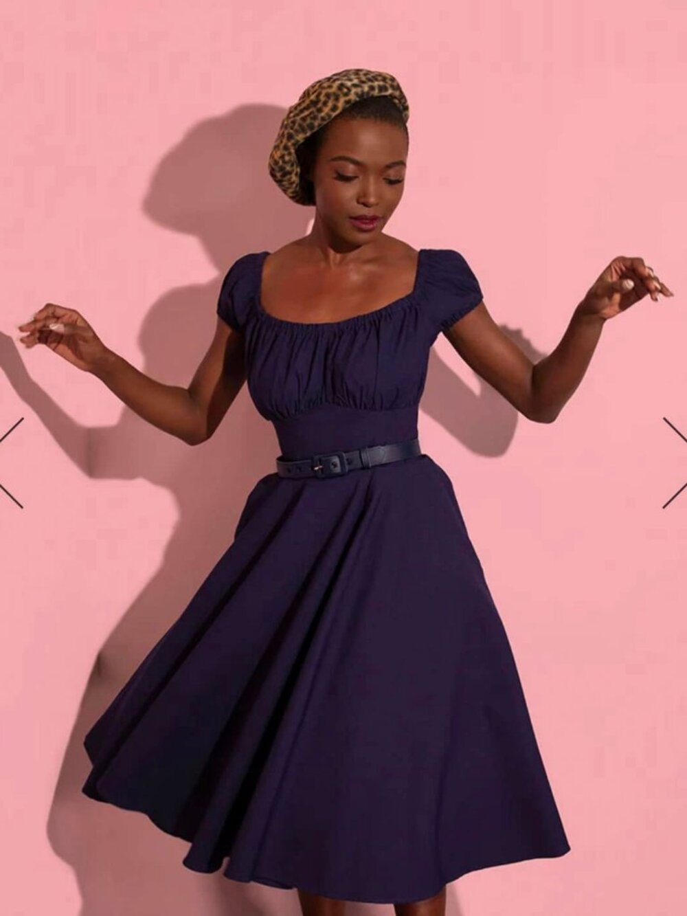 Vixen by Micheline Pitt Navy Peasant Swing Dress, New!